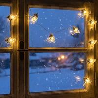 Mini guirlandes lumineuses LED en forme de rennes, 10 lumières LED alimentées par piles avec câble transparent pour la décoration de fenêtres et de murs de Noël