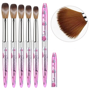 Juego de Pinceles Profesionales <span class=keywords><strong>para</strong></span> Uñas Acrílicas, 5 Tamaños, Cerdas de Nailon, Mango Floral Rosa, Virola Metálica, <span class=keywords><strong>para</strong></span> Arte de Uñas en Salón - Product Image 6