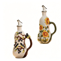 Cruche à huile créative en céramique avec poignée, motif de fruits peint à la main, anti-déversement, écologique, bouteille de stockage de vinaigre pour cuisine
