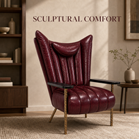Fauteuil d'appoint en similicuir souple, fabrication directe usine OEM ODM, structure robuste en bois de frêne massif, pour chambre, appartement, hôtel