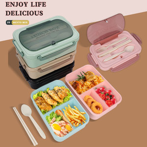 กล่องข้าวเบนโตะ 1200 มล. กล่องข้าวพลาสติกกันรั่วพร้อมช้อนส้อม ปลอดสาร BPA กล่องข้าวญี่ปุ่น 3 ช่อง สำหรับเด็กและผู้ใหญ่ - Product Image 4