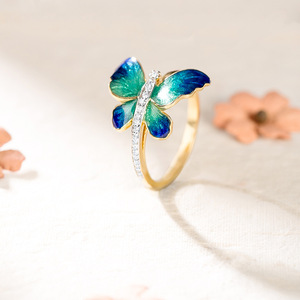Anello a Farfalla F341 in Oro Massiccio 18K con Diamante Naturale Taglio Brillante Rotondo, Gioiello Regalo per Donna - Product Image 4