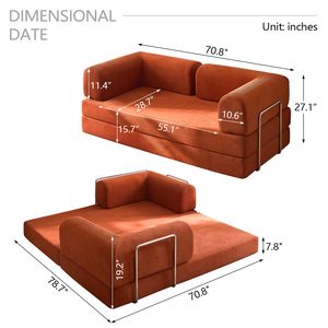 Divano Letto Convertibile in Tessuto Arancione con Spugna Extra-Larga, Pieghevole, Rilassante, Imballaggio Compresso in Scatola - Spedizione Gratuita - Product Image 5