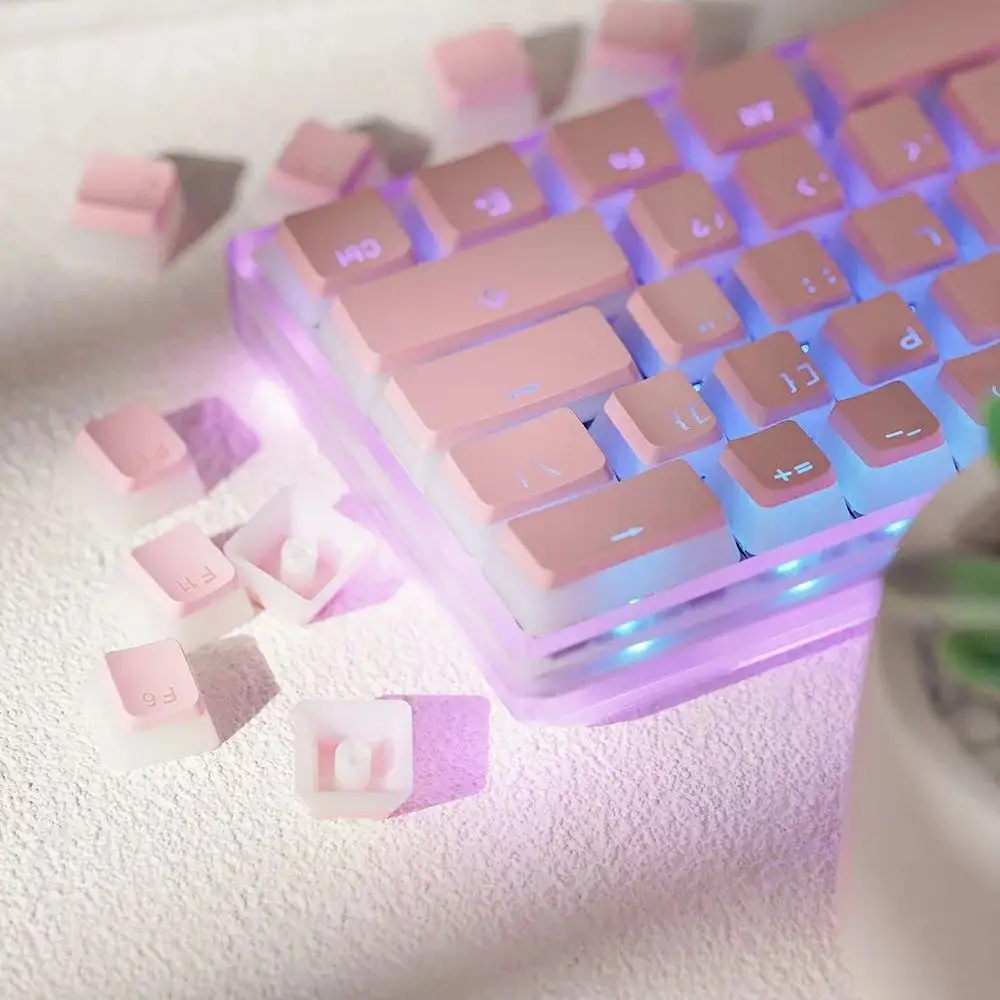 Gaming Setup Kawaii Pink PBT OEM Customize Mechanical Keyboard 104 keys Pudding keycaps