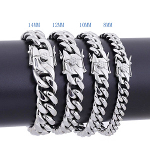 สร้อยข้อมือสแตนเลสสตีลชุบทอง 18K PVD สไตล์ฮิปฮอปสำหรับผู้ชาย พร้อมตัวล็อคหัวมังกร (ขนาด 8/10/12/16/18 มม.) ขายส่ง - Product Image 2