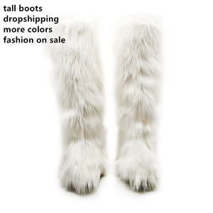 MOQ 1 2022 יוקרה חורף נשי בית קטיפה פרווה כיסוי הברך ירך גבוהה גבוה מגפי נשים שלג פרווה מגפי עם סרט - Product Image 3