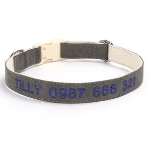 Collare Personalizzato Cobello per Cani e Gatti, Ricamato in Pelle e Cotone, Motivo Solido, Imbottito con Strisce Riflettenti, Nastri Regolabili - Product Image 5