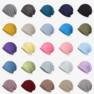 <span class=keywords><strong>Bonnet</strong></span> d'été mince de couleur unie unisexe à une couche frisée en coton doux Baggy Sleeping Chemo Cap Chunky Beanie - Product Image 2