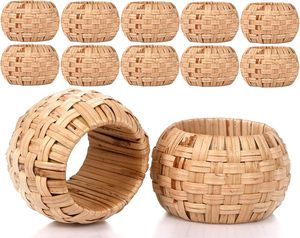 팜하우스 냅킨 링 - 우아한 테이블 장식, 결혼식, 추수감사절, 식사에 적합한 소박한 천연 케인 & 황마 냅킨 홀더 - Product Image 1