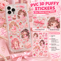 Autocollants 3D gonflés personnalisés en gros, feuilles d'autocollants mignons de dessins animés, étiquettes décoratives auto-adhésives DIY Kawaii pour cadeaux d'enfants