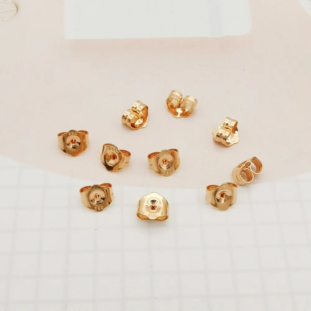 Brinco de ouro maciço borboleta com costas 9k 14k 18k preço de fábrica em latão real DIY joias descobertas