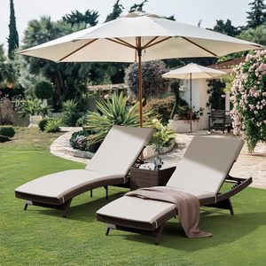 Ensemble <span class=keywords><strong>de</strong></span> chaises longues en rotin moderne Phoenix Pamapic à pieds coniques, 3 pièces, dossier réglable, <span class=keywords><strong>coussin</strong></span> amovible, pour l'extérieur - Product Image 1