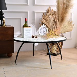 Mesa de Centro Redonda de Madera Estilo Europeo INNOVA, Decorativa, Antigua, con Patas de Metal, Extensible, para Sala de Estar - Product Image 2