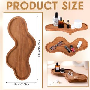 Plateau de rangement moderne sur mesure en bois massif à compartiments multiples, surface personnalisée OEM ODM pour le rangement de maquillage et cosmétiques de fête ou de vanité - Product Image 4