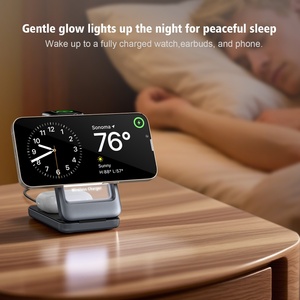 Chargeur sans fil amélioré 3 en <span class=keywords><strong>1</strong></span> pliable, station de charge 15 W avec lumière, chargeur magnétique de voyage pour iPhone, montre et écouteurs - Product Image 3