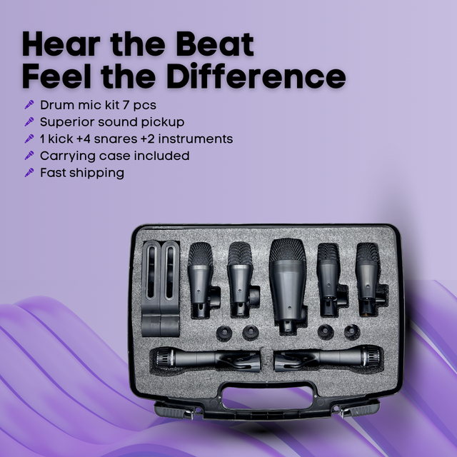 Panvotech 7-Piece Professional Metal Drum Microphone Set Stage Performance Wired XLR Mics Wholesale Supply for Instrument