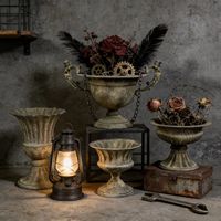 Grand vase en fer vintage style ferme campagnarde, design marbré classique, gris rétro, pour mariage, salon et table à manger
