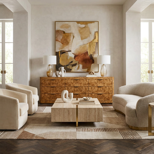 Cassettiera a 9 cassetti in legno di burl con maniglie in ottone, lunga 228 cm, per camera da letto - Product Image 3
