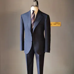 Thanh Lịch Màu Xanh Vải To Sợi Phù Hợp Với Mỏng Phù Hợp Với Hai-Nút Áo Blazer Cho Người Lớn Người Đàn Ông Duy Nhan Ngực Phong Cách Kinh Doanh Với Phẳng Phía Trước