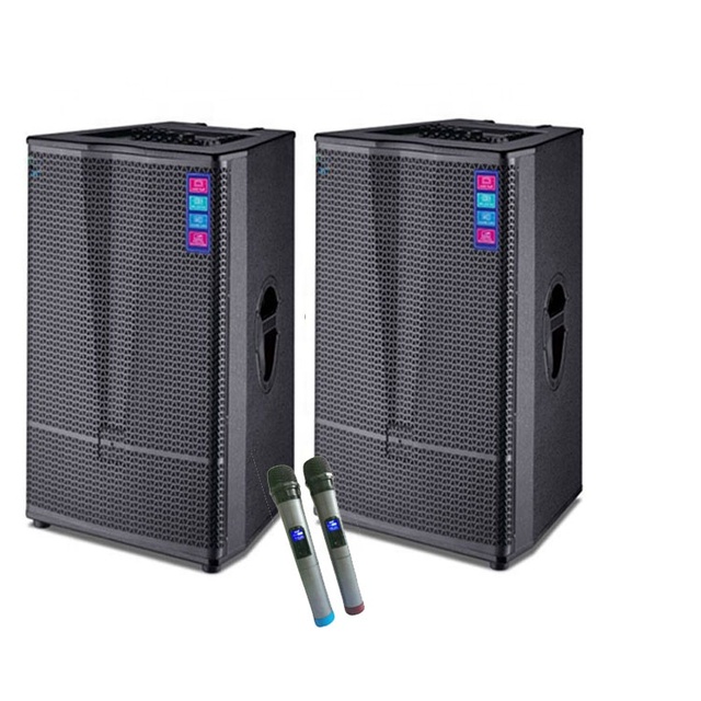 2020 New Style DJ Bass 15Inch Hifi Big Power 200W*2 a Pair Two Active Wooden Audio Speakers With LED Lights Wireless Microphone