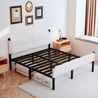 Verstellbarer Metallbettrahmen Elegantes Weiches Kopfteil Stauraum Robuste Matratzenunterlage Einfache Montage für Apartment und Villa
