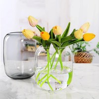 Vases à fleurs en verre gris clair moderne Vase en verre rond transparent à gros ventre Pantalon hydroponique Réservoir de poissons Bocal à poissons