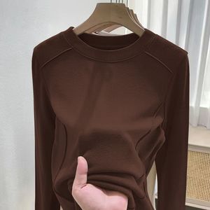 2024 nuevo hilo coreano mujer moda camiseta Base camisa Color <span class=keywords><strong>s</strong></span>ólido cuello redondo interior Otoño Invierno abrigo - Product Image 2