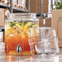 Distributeur de boissons en verre carré de 5600 ml avec robinet et couvercle, transparent, pour jus et thé glacé, vente en gros, OEM