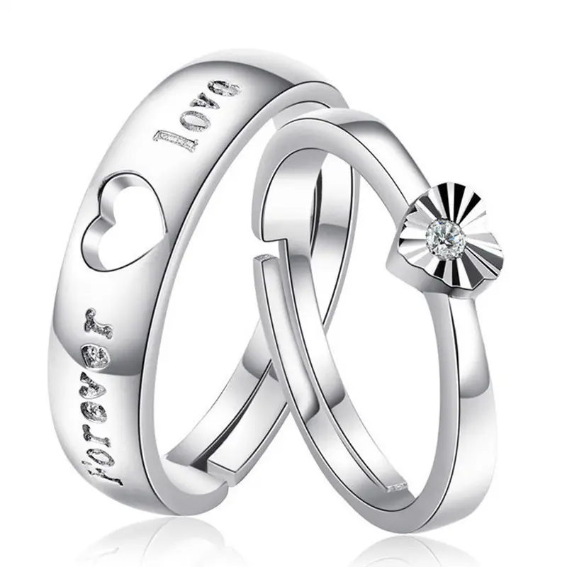 Silver Love Adjustable Ring For Men Women Couple Engagement Jewelry R002