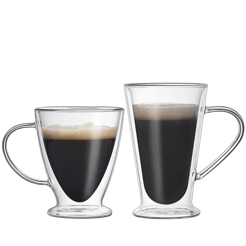 Hot bán bán buôn thiết kế mới chịu nhiệt đôi tường thủy tinh tái sử dụng cà phê cup ICE COFFEE cup Glass