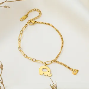 China Supplier Custom Adjustable Waterproof 18k Gold Plated Stainless Steel Baby Elephant Charm Bracelet for Women