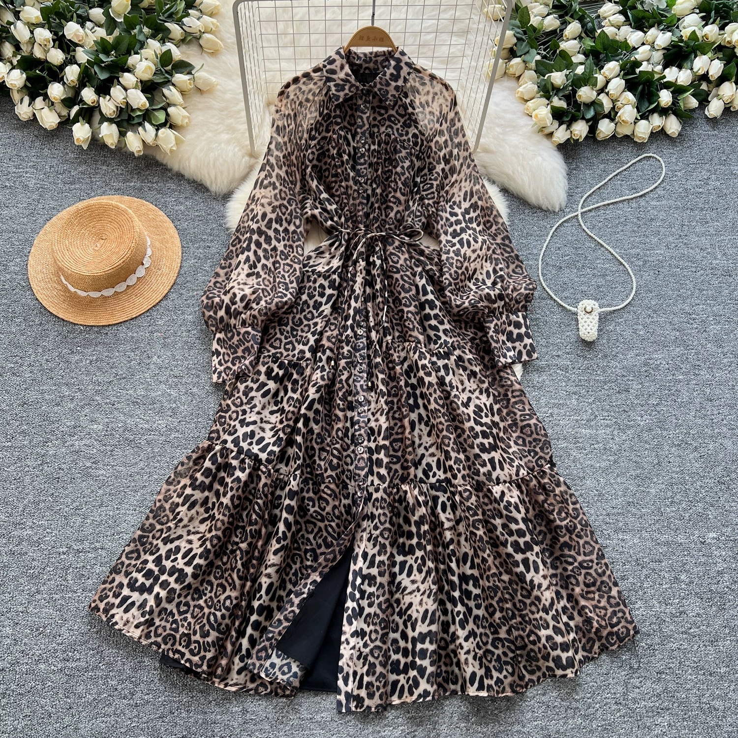 chinese dress ladies Shop Lake Black Tiger Print LS Wrap Midi Dress