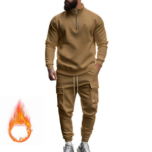 Nuevos pantalones con capucha de otoño para hombre, conjunto de dos piezas, ropa, media cremallera, Color sólido, jersey de manga larga para invierno, traje deportivo - Product Image 6