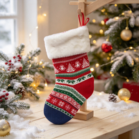 Chaussette de Noël en tricot jacquard à revers fourrure style vintage, idéale pour la décoration de l'arbre de Noël, des fenêtres et des fêtes de fin d'année - Grande Vente