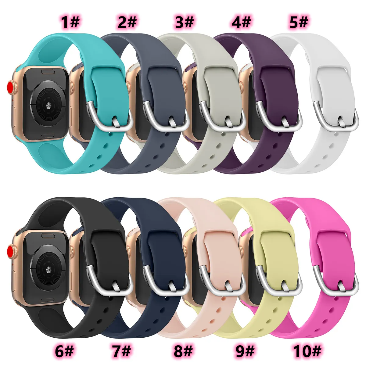 Update Charms Rubber Watch Strap Metal Buckle Silicone Sport Smart Watch Bands Accessories For Apple Watch Series 1 2 3 4 5 6 7