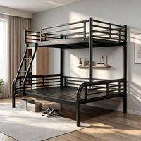 Lit superposé en fer noir et blanc, robuste, pour enfants, double, gain de place, installation facile, pour la maison, l'école, l'appartement, la location