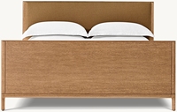 Cadre de lit en bois de placage de chêne fait à la main chinois lit à panneaux en tissu avec pied de lit meubles de chambre modernes