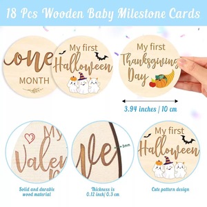 Pafu Baby Milestone Marqueurs de mois Disques en bois avec des mois gravés d'annonces de naissance d'âge de bébé pour l'étiquette mensuelle du nouveau-né - Product Image 3