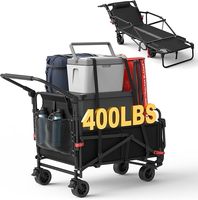 Chariot de camping pliable à quatre roues pour le stockage en extérieur, lit de camping/chariot de camping, super robuste, portable, petit chariot en acier au carbone Oxford