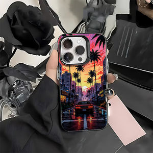 Custodia per iPhone 17/16/15/14 Pro Max in TPU con verniciatura UV, anti-impronta, antiurto, con design auto da corsa retrò Vaporwave <span class=keywords><strong>Miami</strong></span> Sunset e protezione lente - Product Image 6