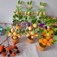 Bunga Buah Rajutan Tangan Buatan Sendiri, Pot Bunga Buatan, Oranye, Stroberi, Alpukat, Bonsai untuk Dekorasi Rumah, Hadiah Peresmian Rumah