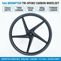 Jeu de roues Brompton en carbone à trois rayons de 16 pouces, largeur 25 mm, carbone forgé T800 de 23 mm, 380 g/480 g, moyeu à cliquet pour vélo pliant et vélo de ville