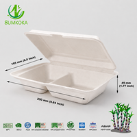 Sumkoka Contenant alimentaire jetable en bagasse de canne à sucre, 9*6 pouces, à deux compartiments, biodégradable, micro-ondable et compostable, type clamshell