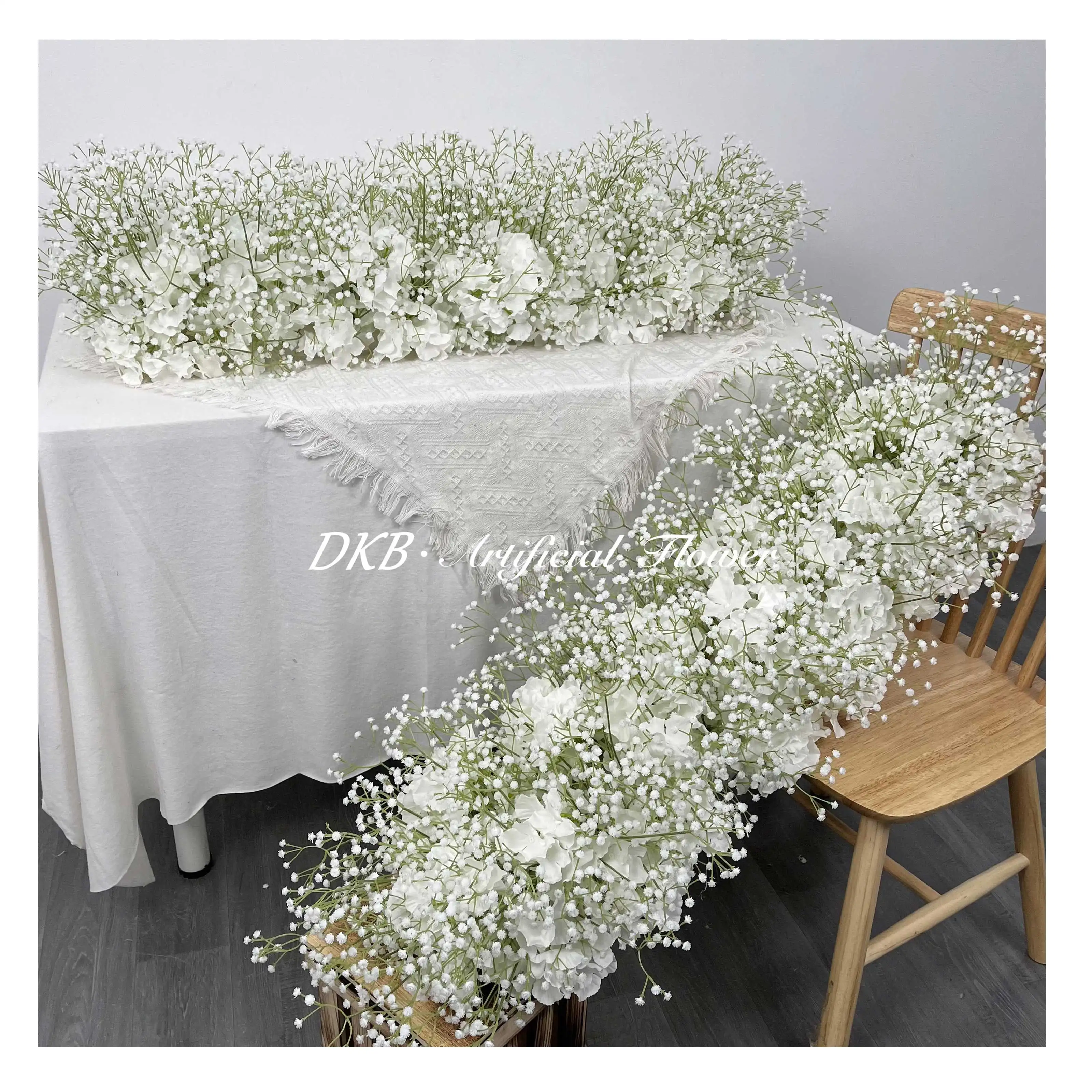 2024 Artificial flower factory hot selling high quality white babysbreath wedding centerpiece flower table runner