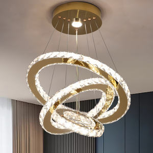<strong>UK</strong> Warehouse Dropping Geometric Luxury <strong>Gold</strong> Crystal LED <strong>Chandelier</strong> Remote Home Hotel 3 Ring Adjustable Dimmable Suspension - Product Image 4