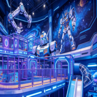Estructura de Juego Suave Comercial para Centros Comerciales, Parque Infantil Interior con Temática de Robots, con Tobogán y Piscina de Pelotas