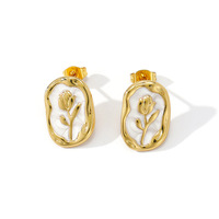 Anting Tulip Baja Tahan Karat Enamel Oval Vintage Prancis Warna-warni untuk Wanita Perhiasan Telinga Fashion untuk Pemakaian Sehari-hari di Kantor
