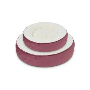 Wholesale Luxury Wash Custom Wine Red Cute Luxury Soft Plush Donut Small Pet Bed Nest For Cat Dog Donut Bed Small-medium
