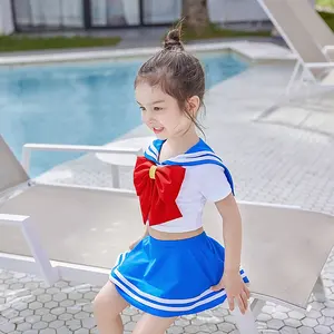 जापानी नाविक सूट वर्दी बच्चों के स्विमसूट लड़कियों के डिजाइनर स्विमवीयर थोक 1-6 साल 2-10 2 टुकड़े दो टुकड़े OEM कस्टम