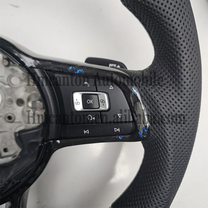 Volant de direction en cuir perforé en fibre de carbone forgée, pratique et en promotion, pour Volkswagen Golf 7.5 GTI - Product Image 6